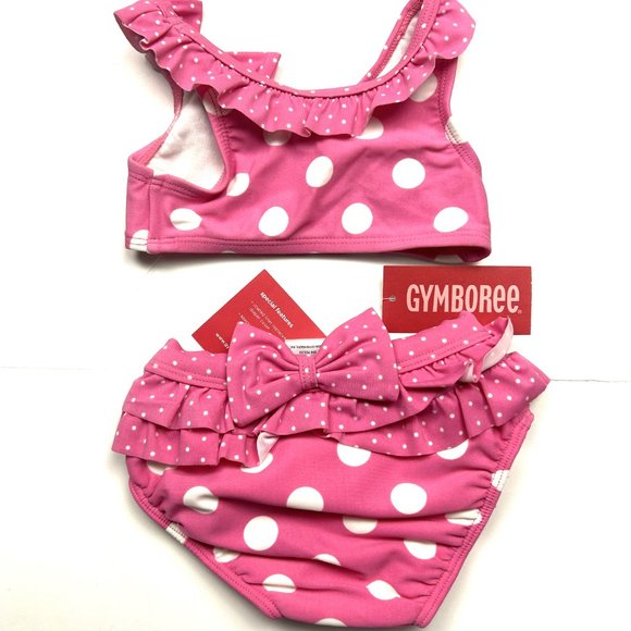 NWT  Gymboree Girl Polka Dot 2 Piece Swimsuit & Matching Terry Sandals Size 6-12 - Picture 3 of 8